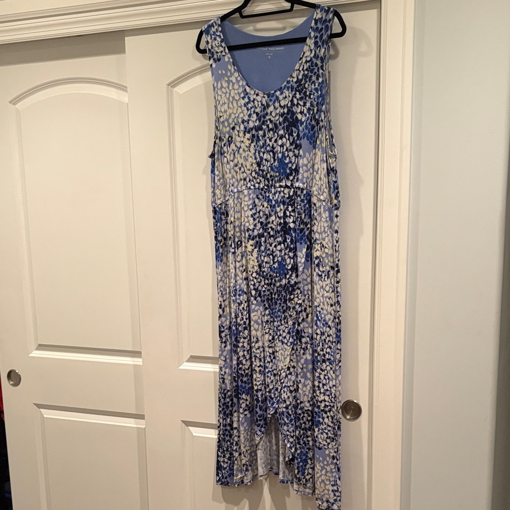 Carole Hochman Blue/White Patterned Maxi Dress, Rayon Blend, Irregular Hem, 2X - Picture 3 of 9